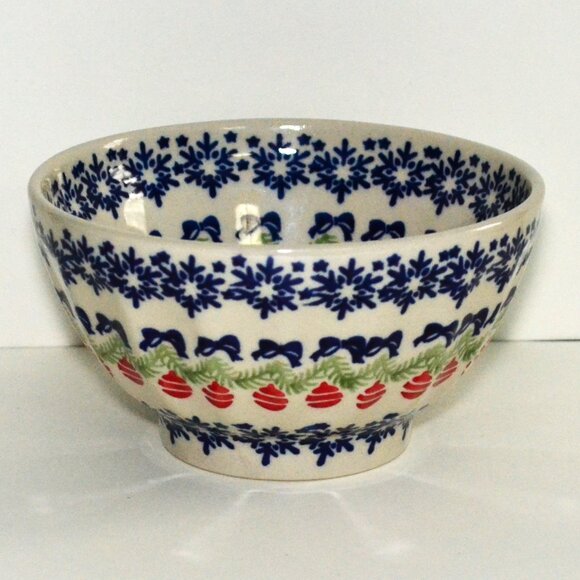 Bolesławiec Christmas Bowl Red Garland Bow Motif Dining Serveware Holiday Charm - Picture 2 of 6